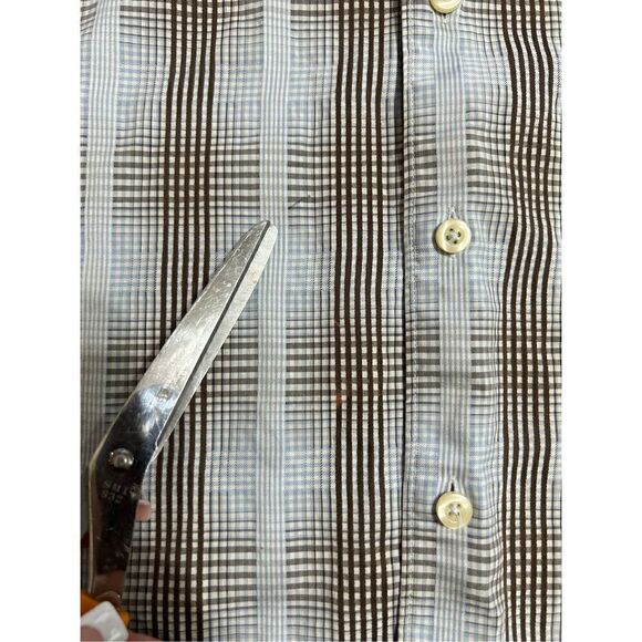 Mens Tommy Bahama Plaid Button Up Flip Cuff Shirt - size L Blue / Gray - Picture 14 of 15